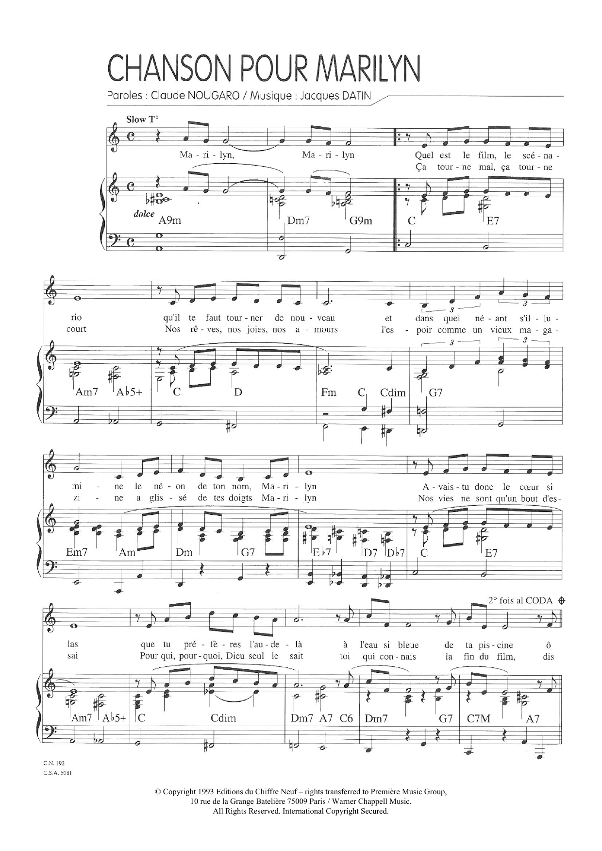 Produktbild zu: Chanson Pour Marilyn