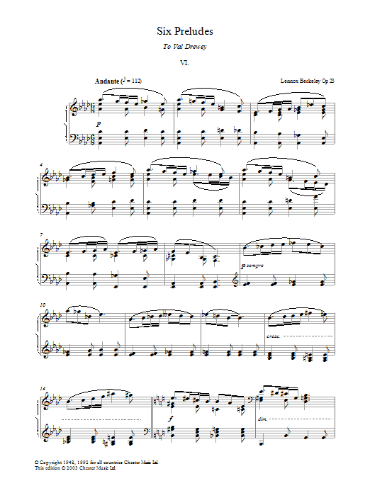 Product gallery: Page 1 of 1 Prelude No. 6 (from Six Preludes), Lennox Berkeley