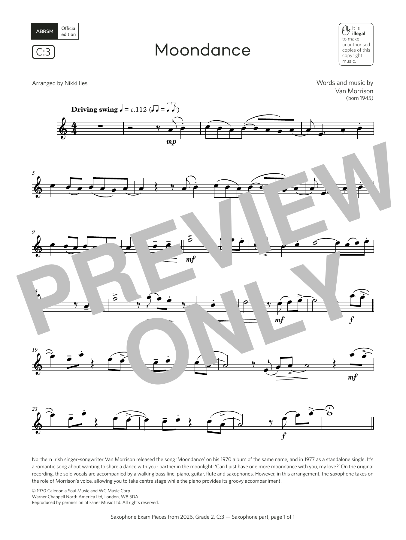 Product gallery: Page 1 of 1 Moondance (Grade 2, list C3, from the ABRSM Saxophone Syllabus from 2026), Van Morrison