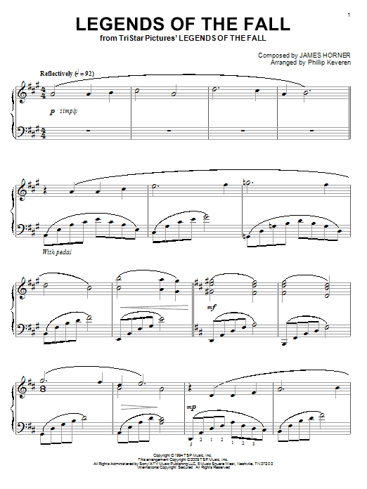 Product picture to: Legends Of The Fall (arr. Phillip Keveren)