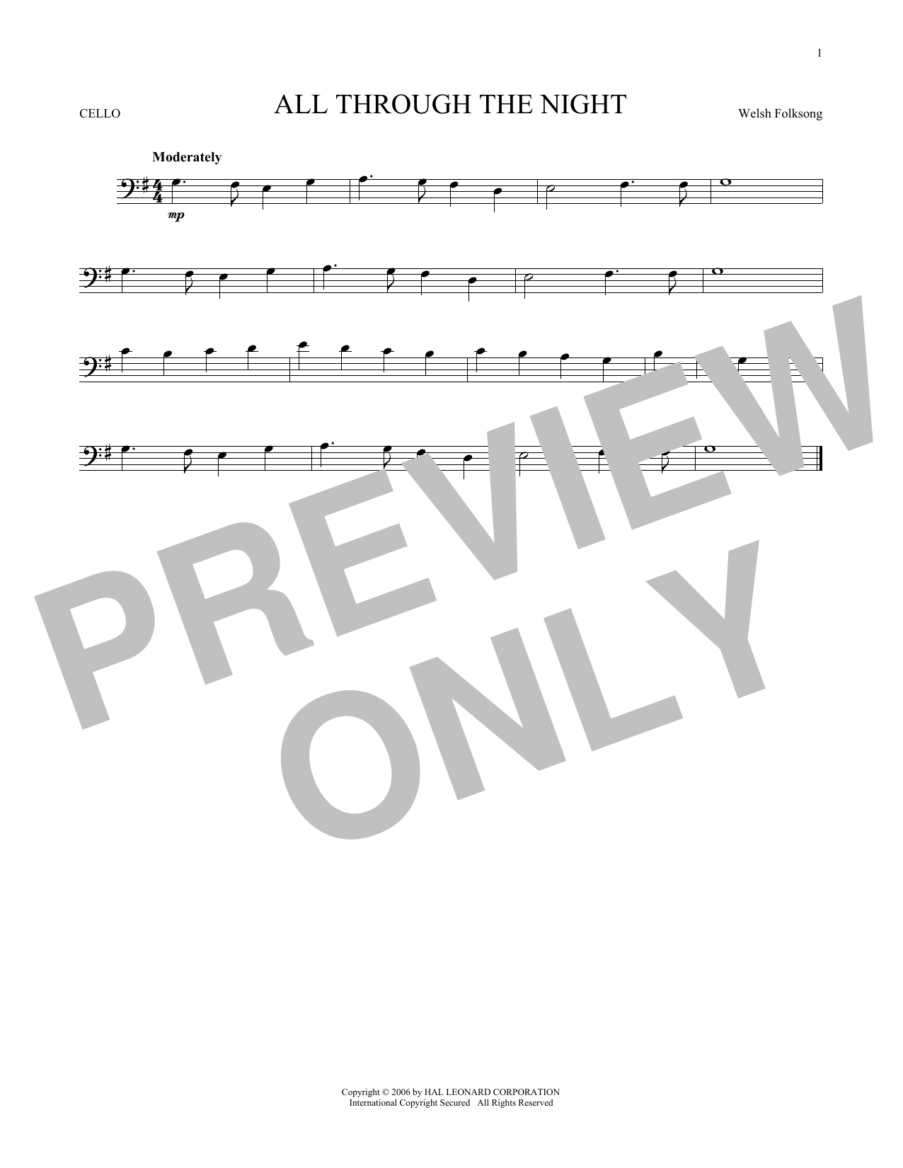 Produktgalerie: Seite 1 von 1 All Through The Night, Welsh Folksong, Violoncello