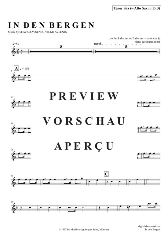 Product gallery: Page 18 of 21 In Den Bergen (Saxophon Trio AAA(T) , Avsenik, Slavko,  + piano)