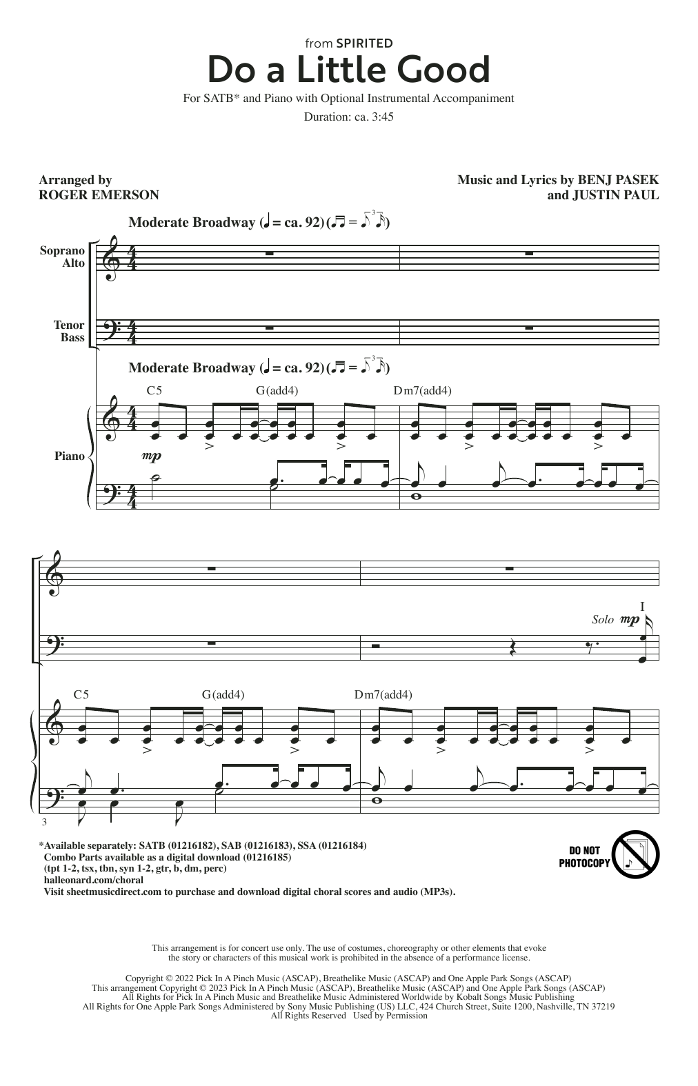 Product picture to: Do A Little Good (from Spirited) (arr. Roger Emerson)