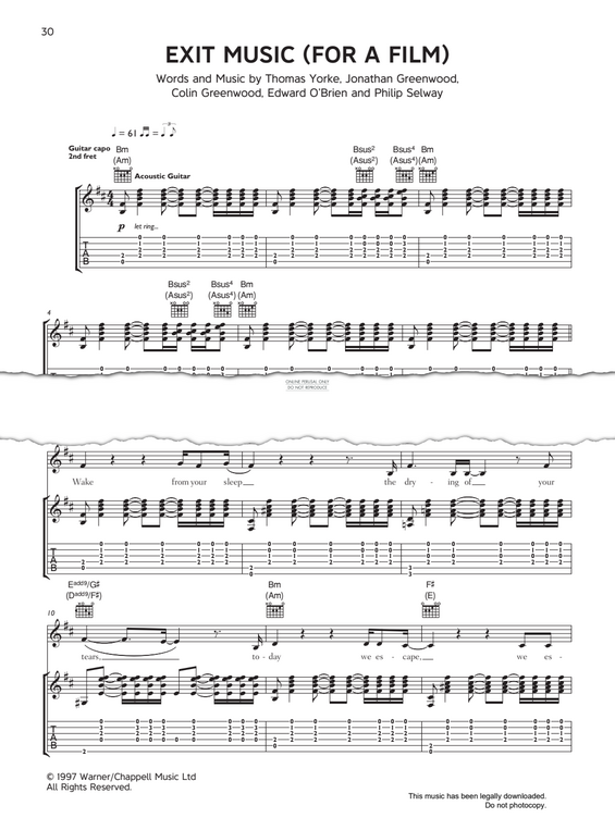 Produktgalerie: Seite 1 von 1 Exit Music (For A Film), Radiohead, Gesang, Gitarre