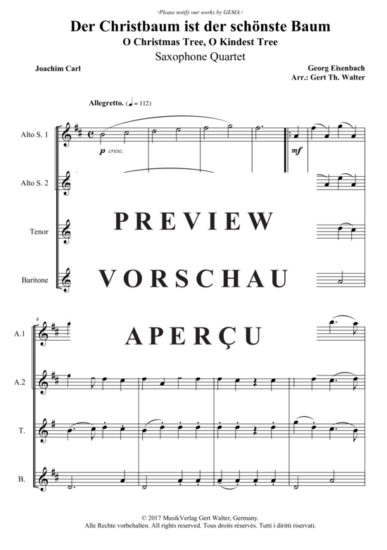 Produktgalerie: Seite 2 von 3 Der Christbaum ist der schönste Baum , , (Saxophon Quartett)