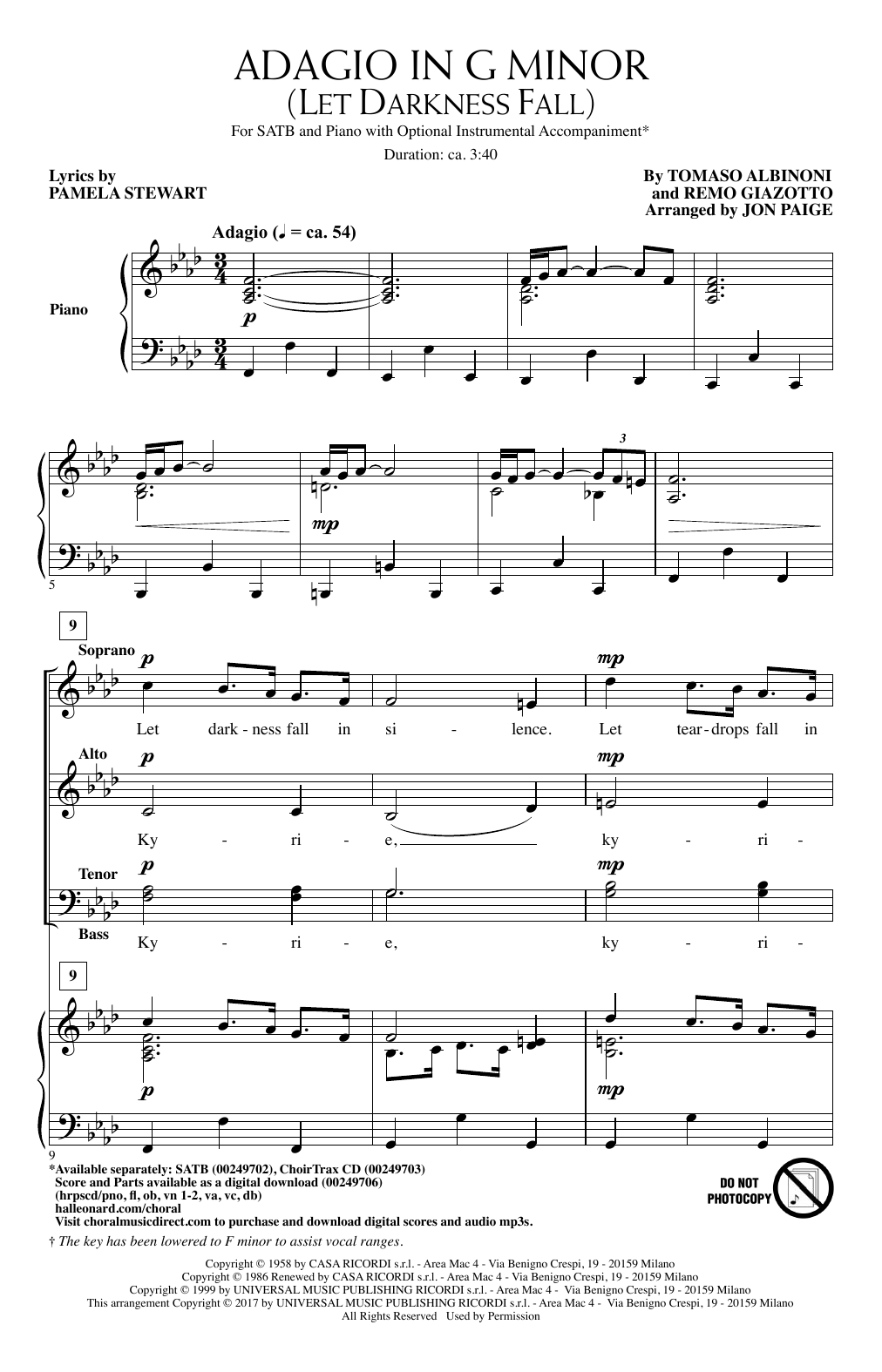 Produktbild zu: Adagio In Sol Minore (Adagio In G Minor)