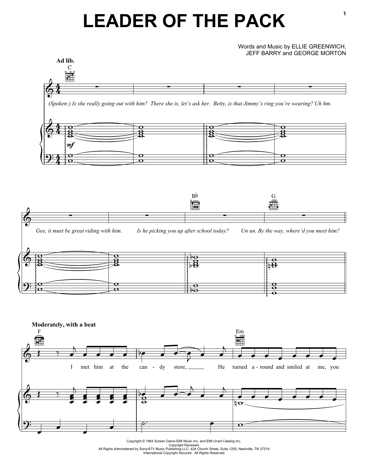 Produktgalerie: Seite 1 von 1 Leader Of The Pack, The Shangri-Las, Gesang, Gitarre, Klavier