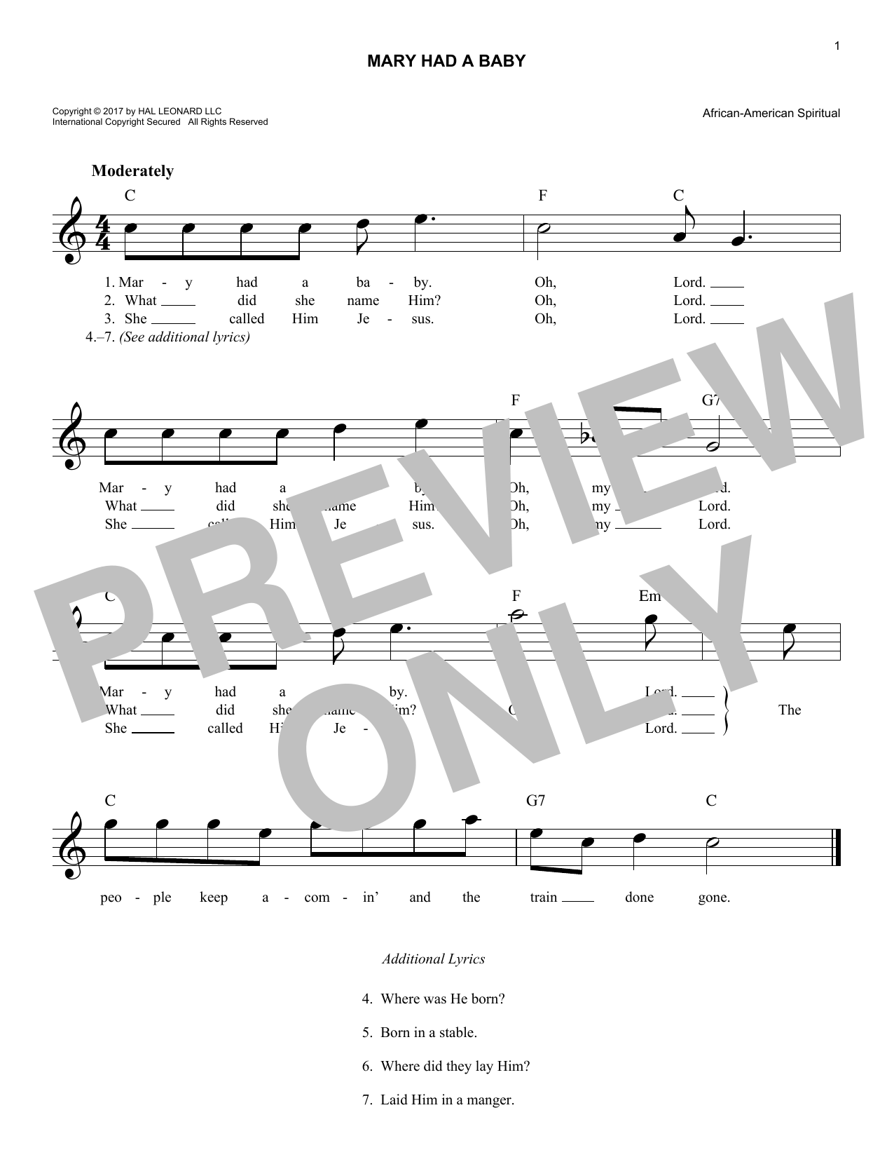 Product gallery: Page 1 of 1 Mary Had A Baby, African-American Spiritual