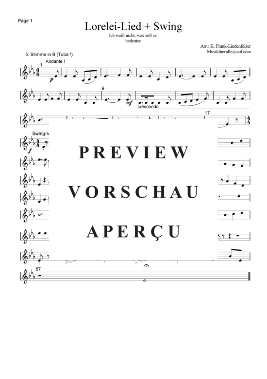 Produktgalerie: Seite 18 von 21 Lorelei-Lied + Swing , , (Blechbläser Quintett - Flexible Besetzung + Schlagzeug)