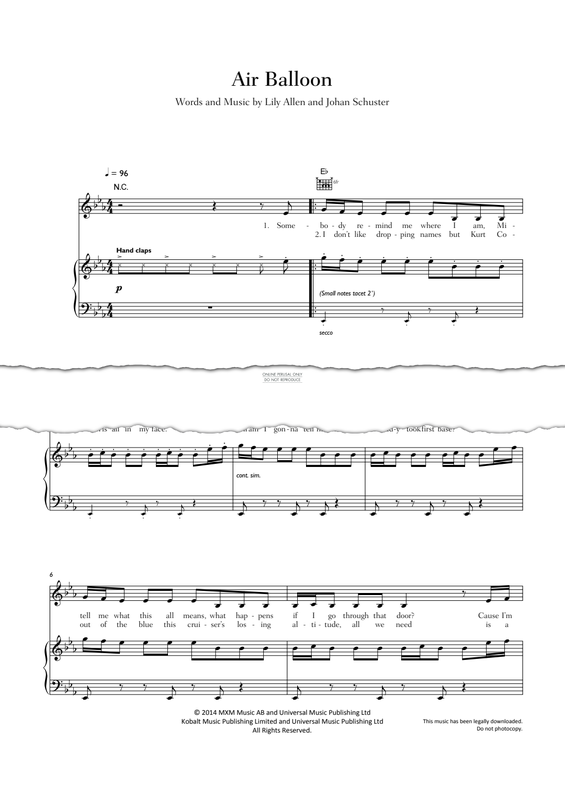 Produktgalerie: Seite 1 von 1 Air Balloon, Lily Allen, Gesang, Gitarre, Klavier