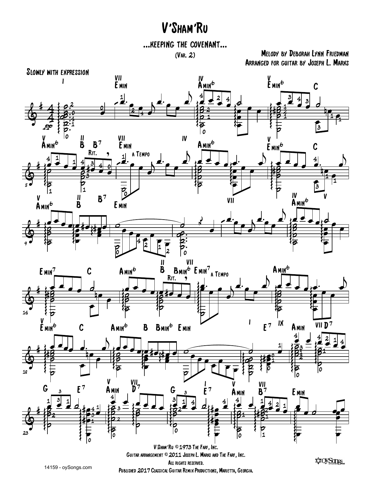 Product gallery: Page 1 of 1 V'shamru Var 2 (arr. Joe Marks), Debbie Friedman