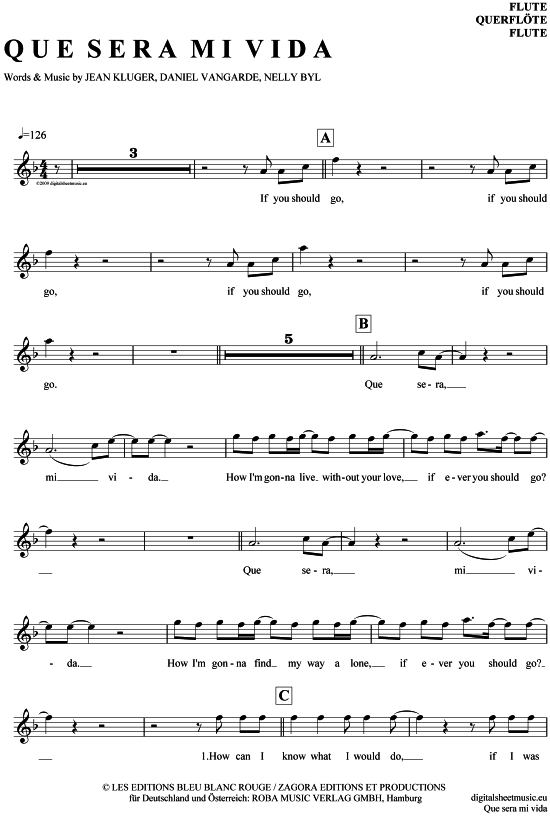 Product gallery: Page 1 of 4 Que sera mi vida , Gibson Brothers, (transverse flute)