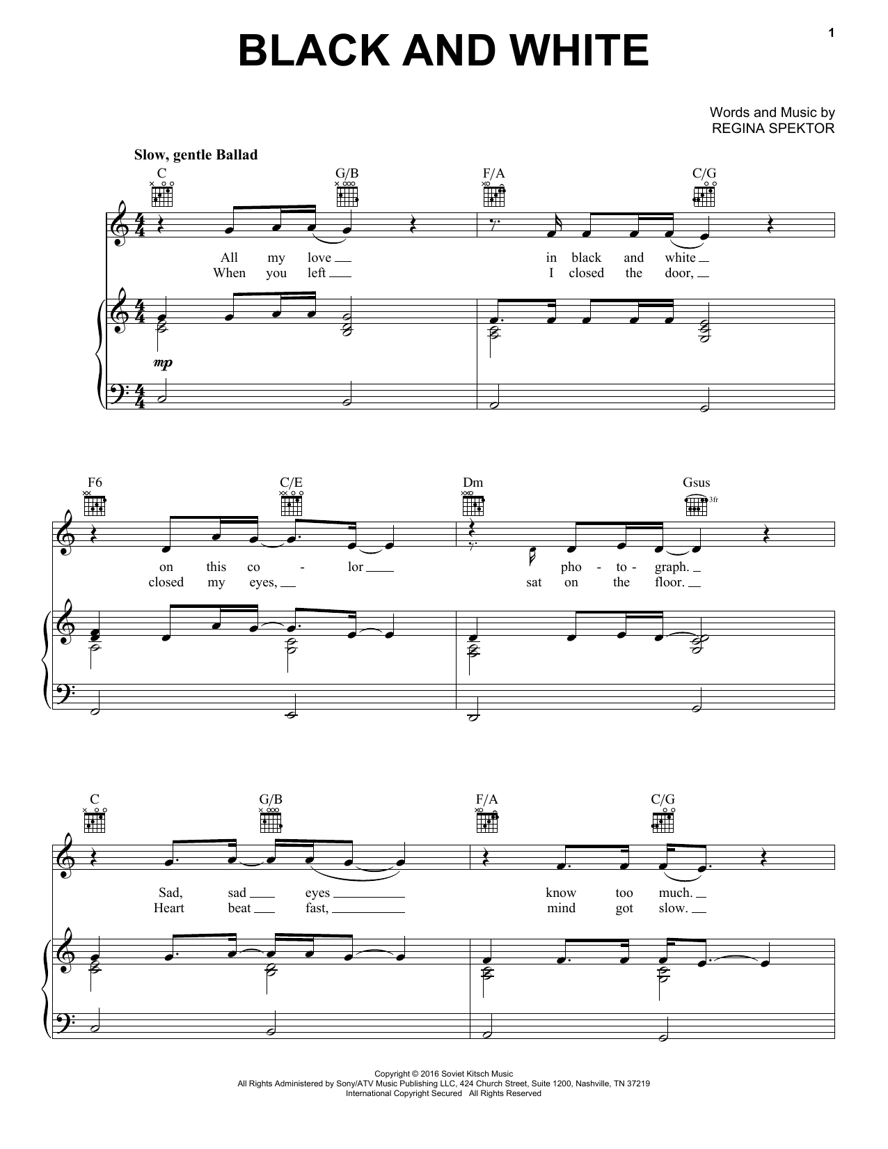 Produktgalerie: Seite 1 von 1 Black And White, Regina Spektor, Gesang, Gitarre, Klavier