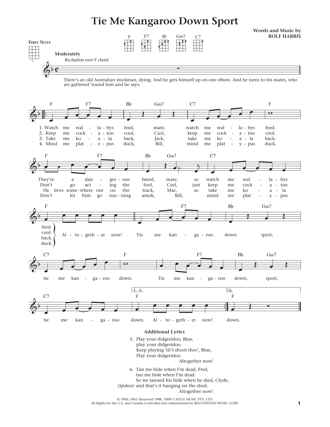 Product gallery: Page 1 of 1 Tie Me Kangaroo Down Sport (from The Daily Ukulele) (arr. Liz and Jim Beloff), Rolf Harris