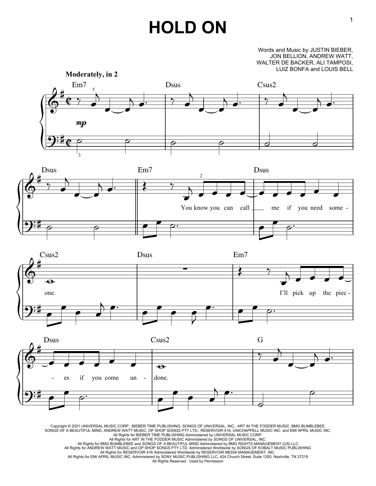 Produktgalerie: Seite 1 von 1 Hold On, Justin Bieber, Klavier