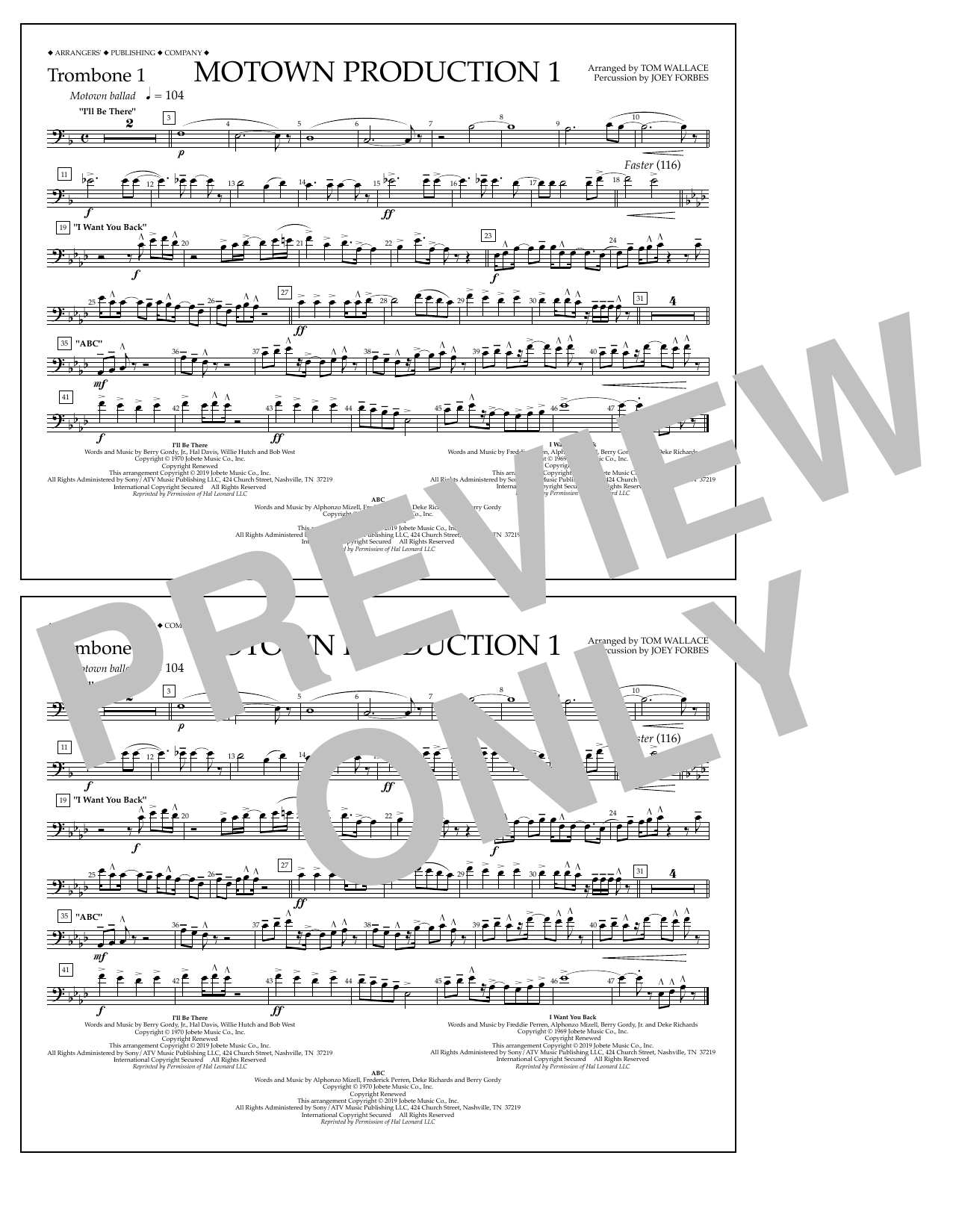 Produktbild zu: Motown Production 1(arr. Tom Wallace) - Trombone 1