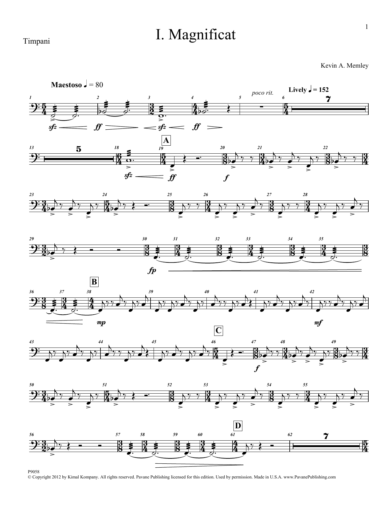 Produktgalerie: Seite 1 von 1 Magnificat (Brass and Percussion) (Parts) - Timpani, Kevin Memley, Chor
