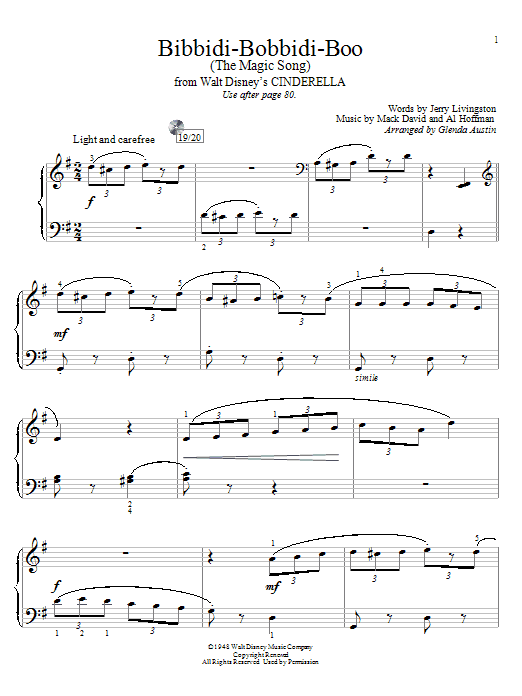 Product picture to: Bibbidi-Bobbidi-Boo (The Magic Song) (from Cinderella) (arr. Glenda Austin)