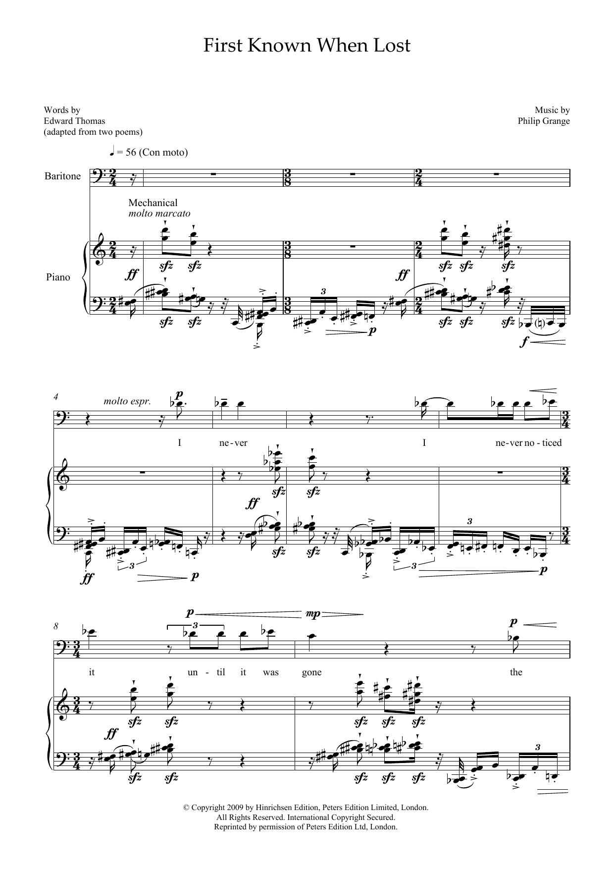 Produktbild zu: First Known When Lost (for baritone and piano)