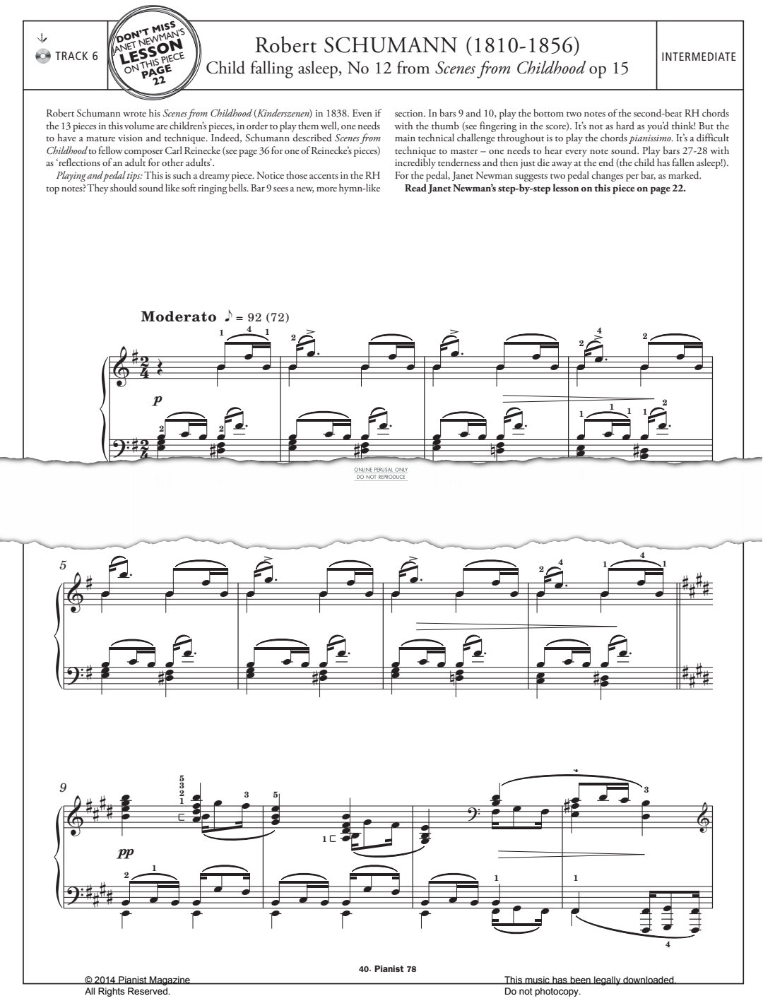 Product gallery: Page 1 of 1 Child Falling Asleep, No.12 from Scenes from Childhood Op.15, Robert Schumann