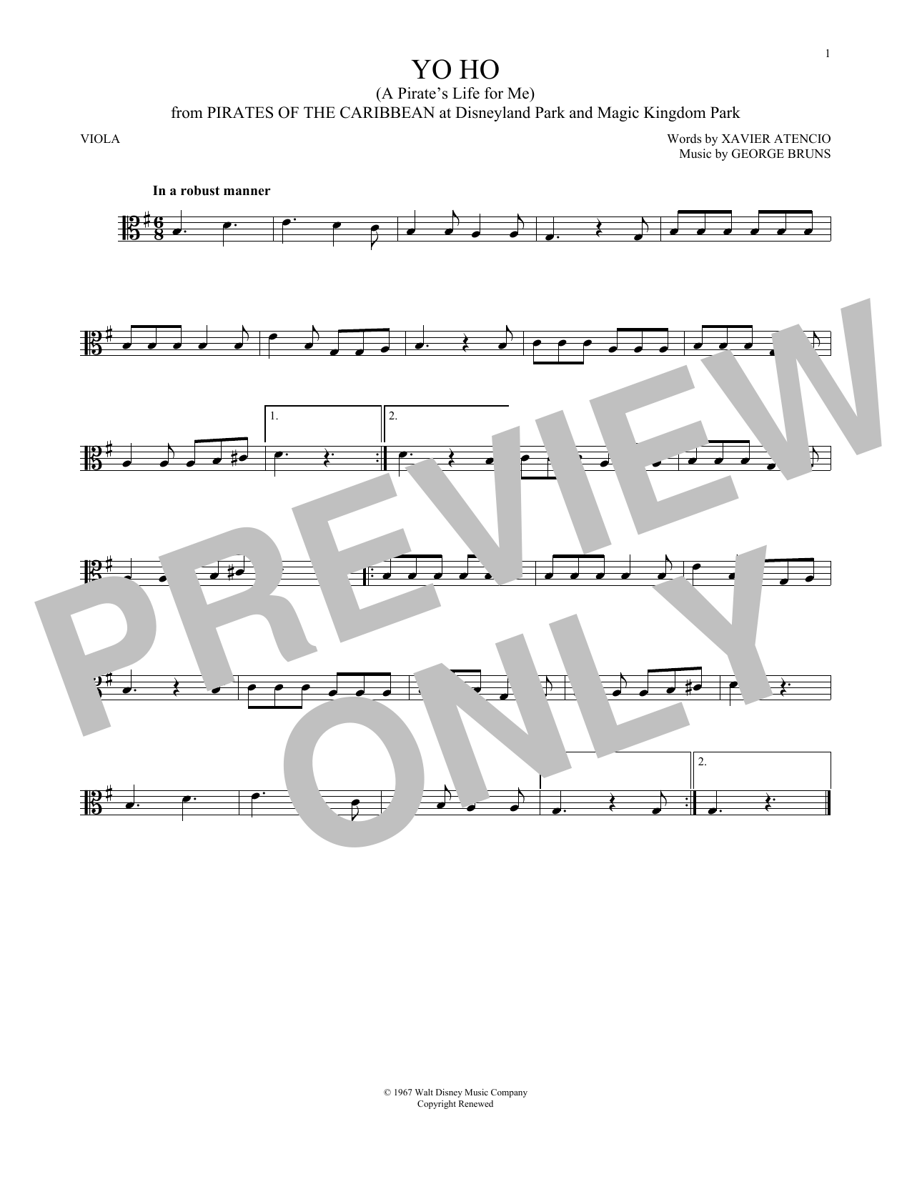 Product gallery: Page 1 of 1 Yo Ho (A Pirate's Life For Me), George Bruns