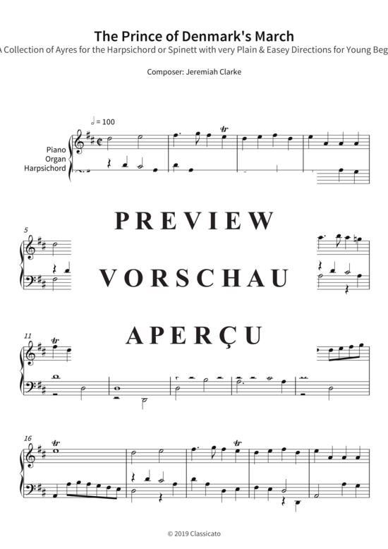 Produktgalerie: Seite 4 von 5 The Prince of Denmark´s March - from A Collection of Ayres for the Harpsichord or Spinett with very Plain & Easey Directions for Young Beginners , , Klavier Solo