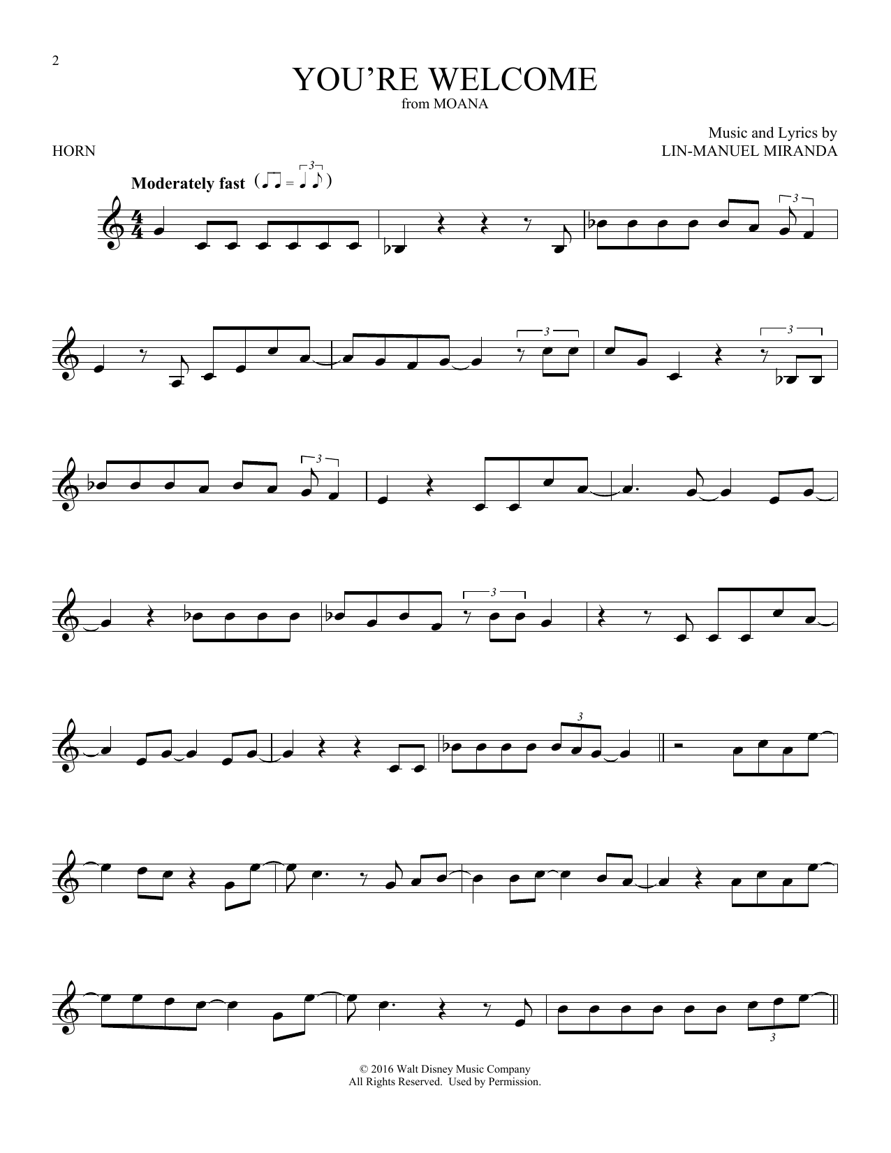 Produktgalerie: Seite 1 von 1 You're Welcome (from Moana), Lin-Manuel Miranda, Horn