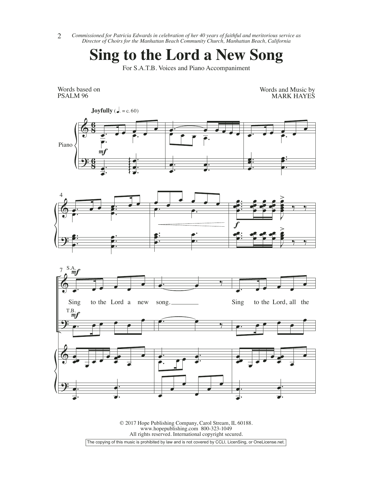 Product gallery: Page 1 of 1 Sing To The Lord A New Song, Mark Hayes