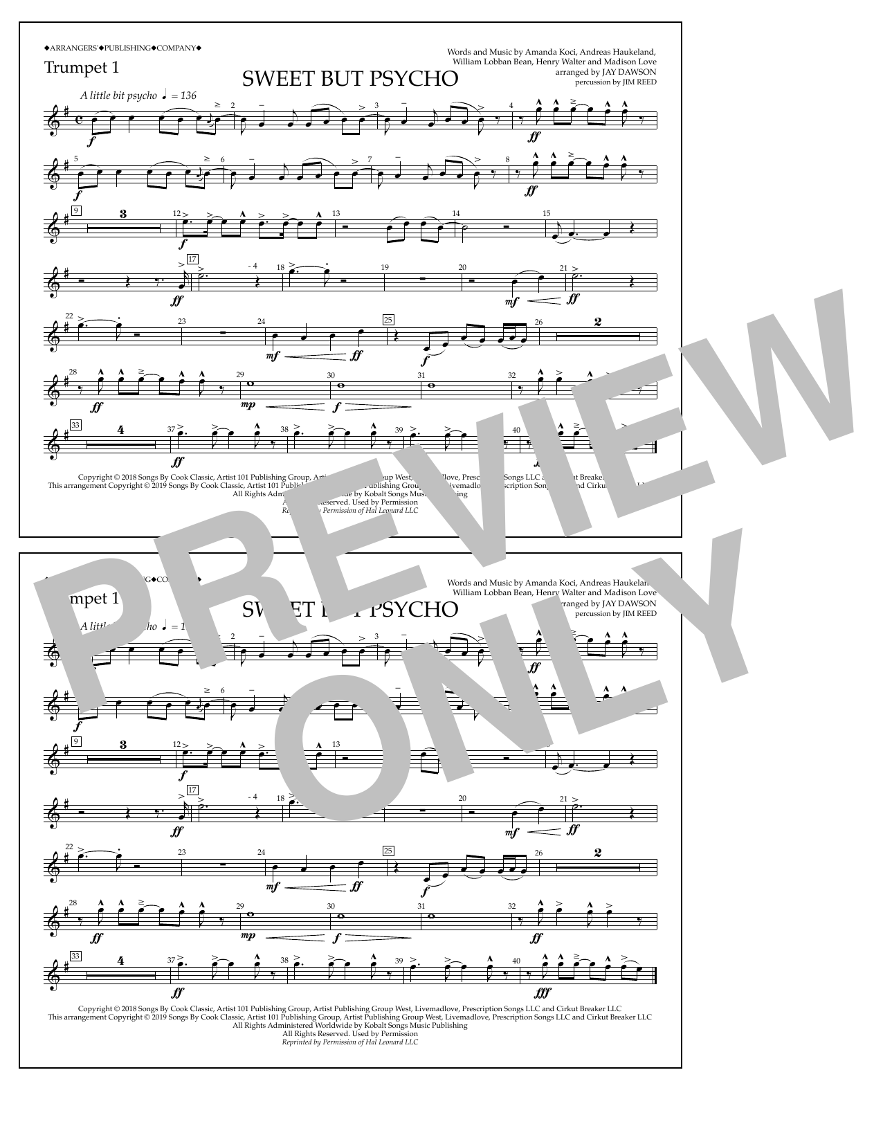 Produktbild zu: Sweet But Psycho (arr. Jay Dawson) - Trumpet 1