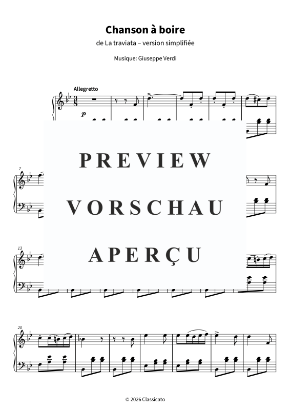 Produktgalerie: Seite 5 von 6 Chanson à boire - (Libiamo ne´ lieti calici) Brindisi extrait de l´opéra La traviata - version simplifiée pour piano, , Klavier Solo