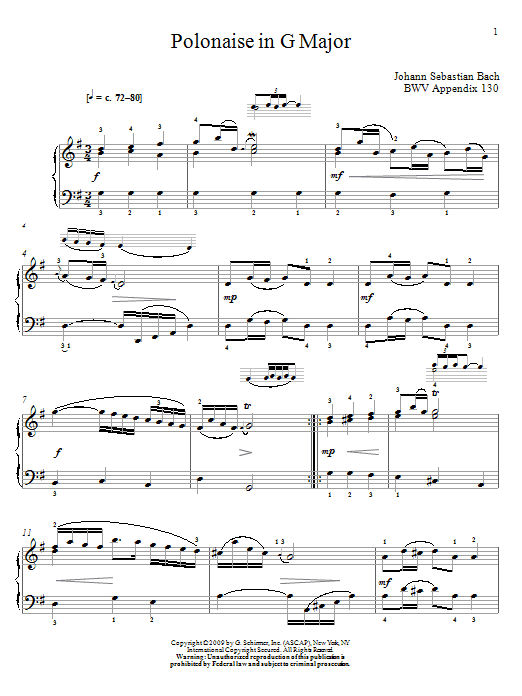 Produktgalerie: Seite 1 von 1 Polonaise In G Major, BWV App. 130, Johann Sebastian Bach, Klavier
