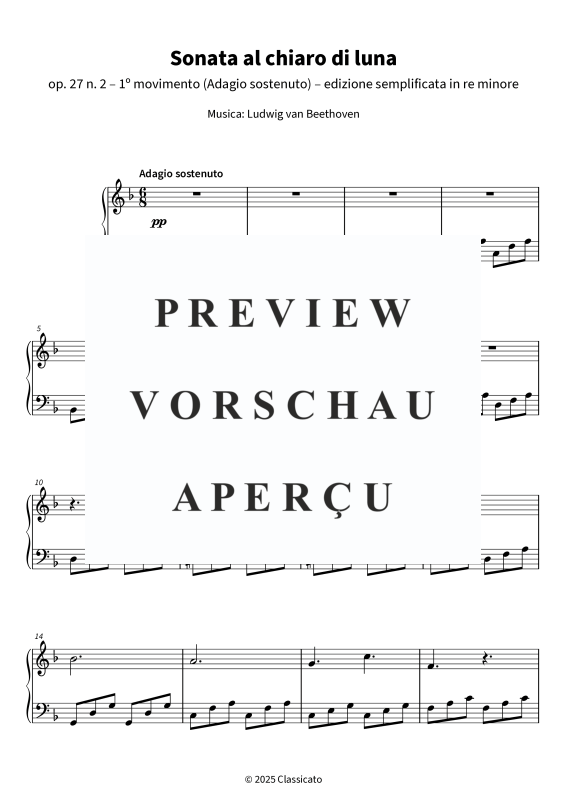 gallery: Sonata al chiaro di luna - Edizione semplificata per principianti al pianoforte, , Klavier Solo
