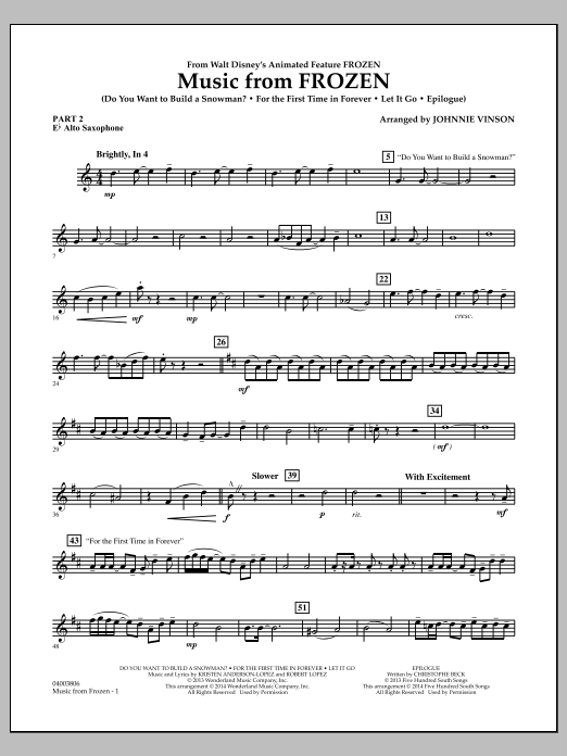Produktbild zu:  Music from "Frozen" - Pt.2 - Eb Alto Saxophone - Johnnie Vinson