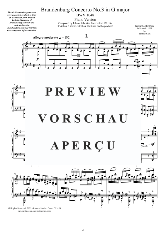 Product gallery: Page 3 of 11 Brandenburg Concerto No. 3 in G major BWV 1048, , Solo Piano