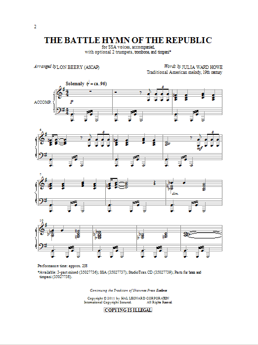 Produktgalerie: Seite 1 von 1 Battle Hymn Of The Republic, Lon Beery, Chor