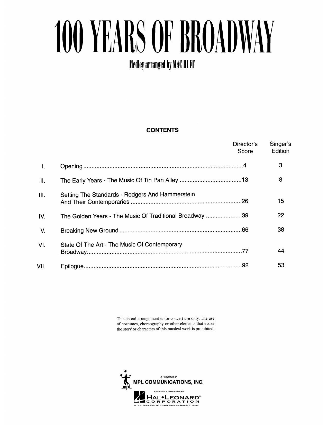 Product picture to: 100 Years of Broadway (Medley) (Director's Score)