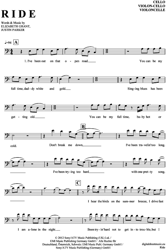 Produktgalerie: Seite 1 von 4 Ride , Rey, Lana del, (Violon-Cello)