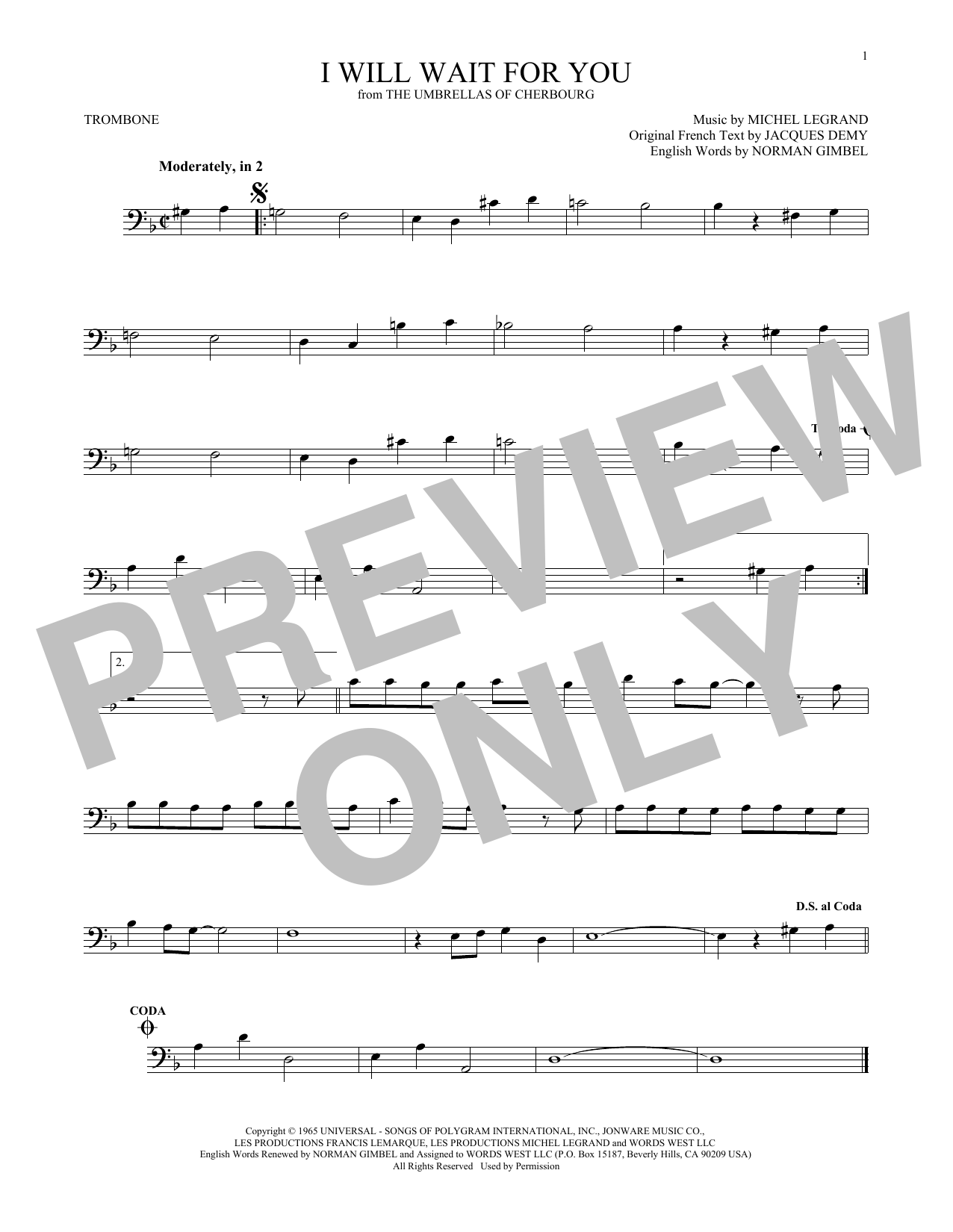 Product gallery: Page 1 of 1 I Will Wait For You, Michel Legrand