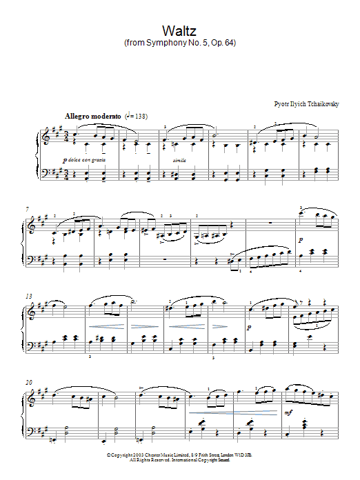 Product gallery: Page 1 of 1 Waltz (from Symphony No. 5, Op. 64), Pyotr Il'yich Tchaikovsky