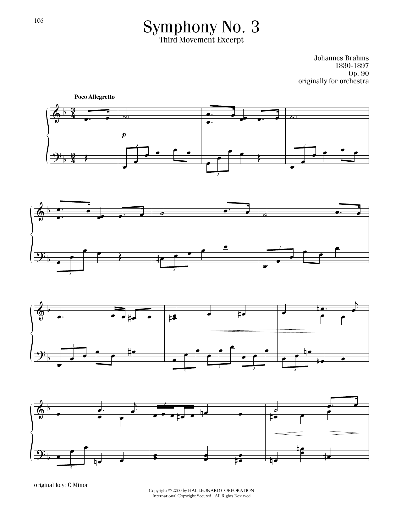 Produktgalerie: Seite 1 von 1 Symphony No. 3 In F Major, Op. 90, Johannes Brahms, Klavier