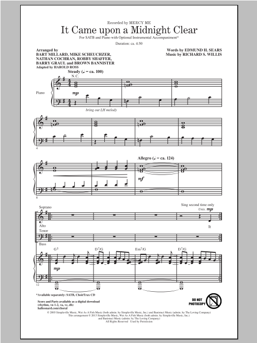 Product gallery: Page 1 of 1 It Came Upon A Midnight Clear (arr. Harold Ross), MercyMe