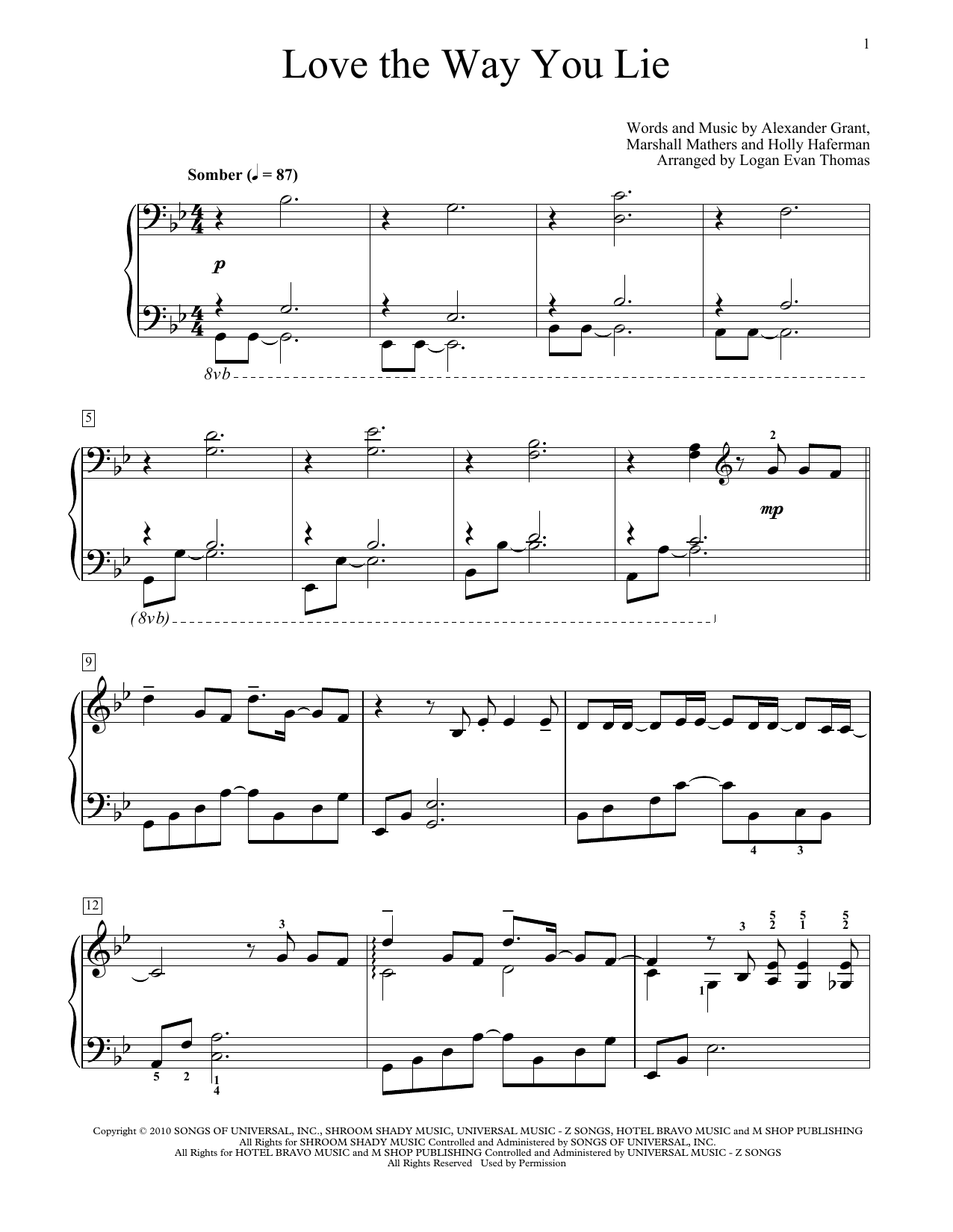 Produktbild zu: Love The Way You Lie (feat. Rihanna) (arr. Logan Evan Thomas)