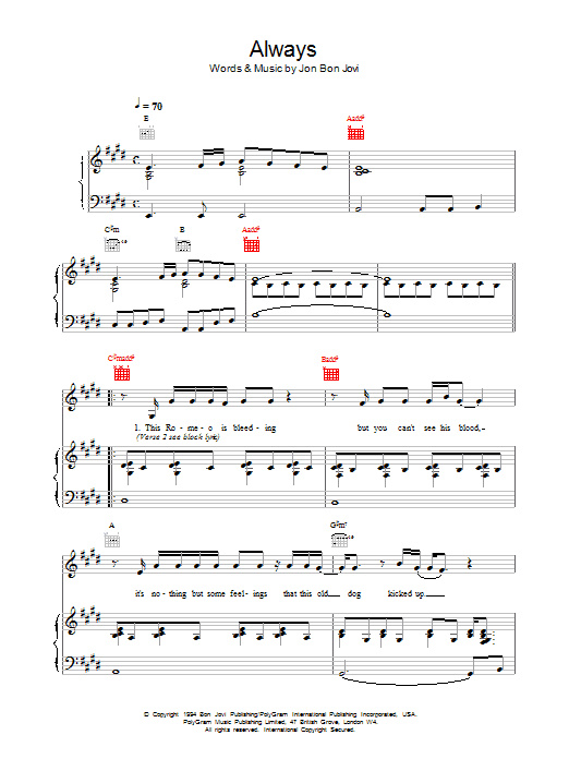 Produktgalerie: Seite 1 von 1 Always, Bon Jovi, Gesang, Gitarre, Klavier