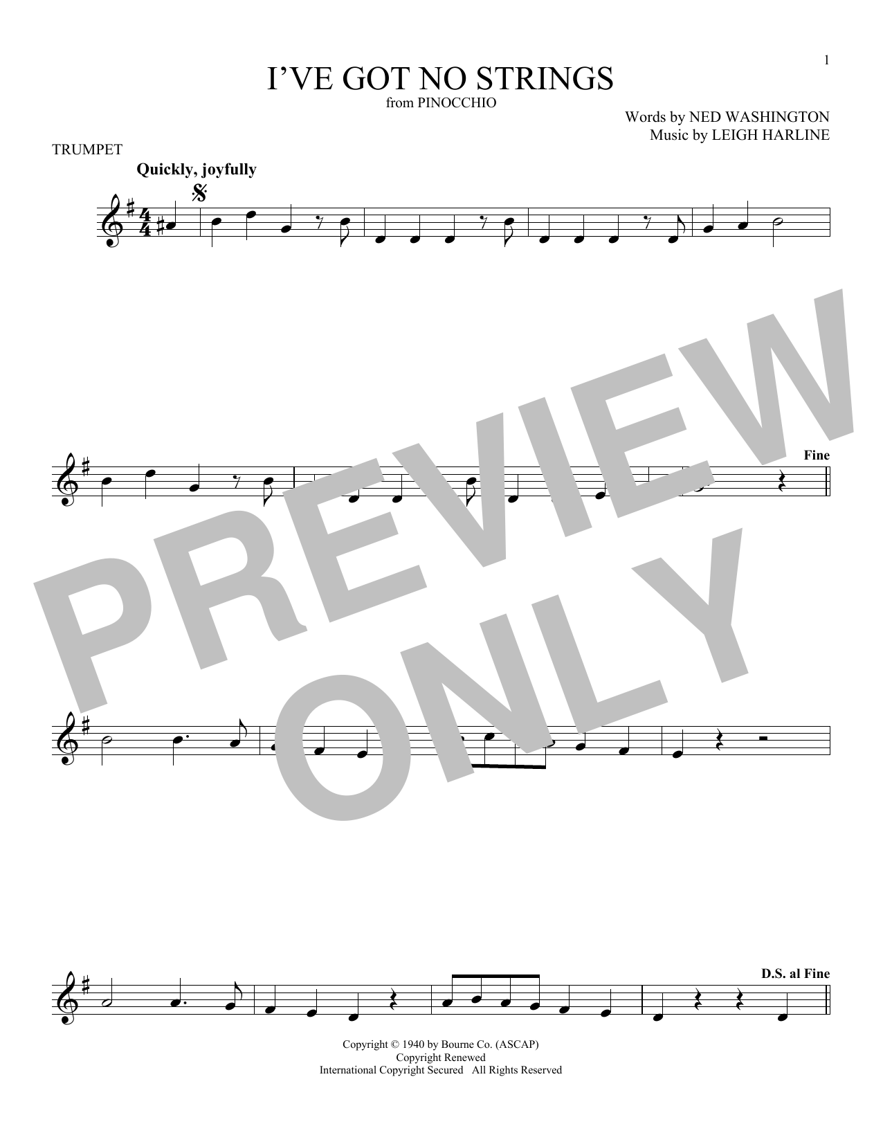 Produktgalerie: Seite 1 von 1 I've Got No Strings (from Pinocchio), Ned Washington & Leigh Harline, Trompete