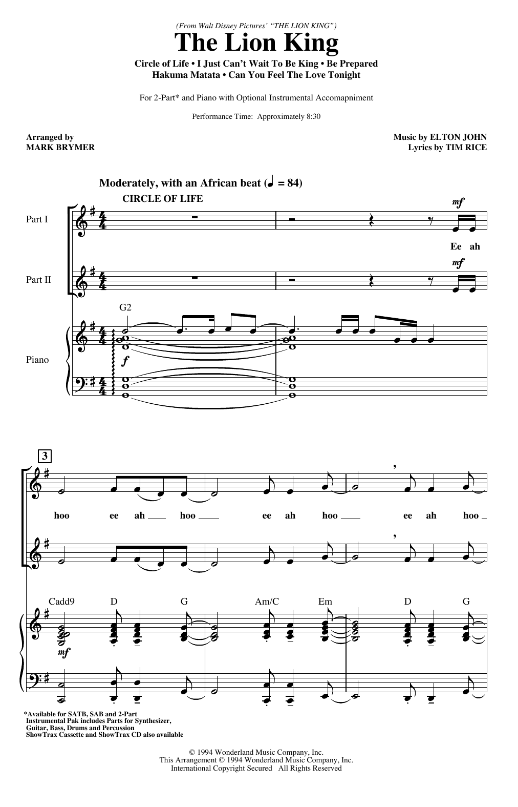 Produktbild zu: The Lion King (Medley) (arr. Mark Brymer)