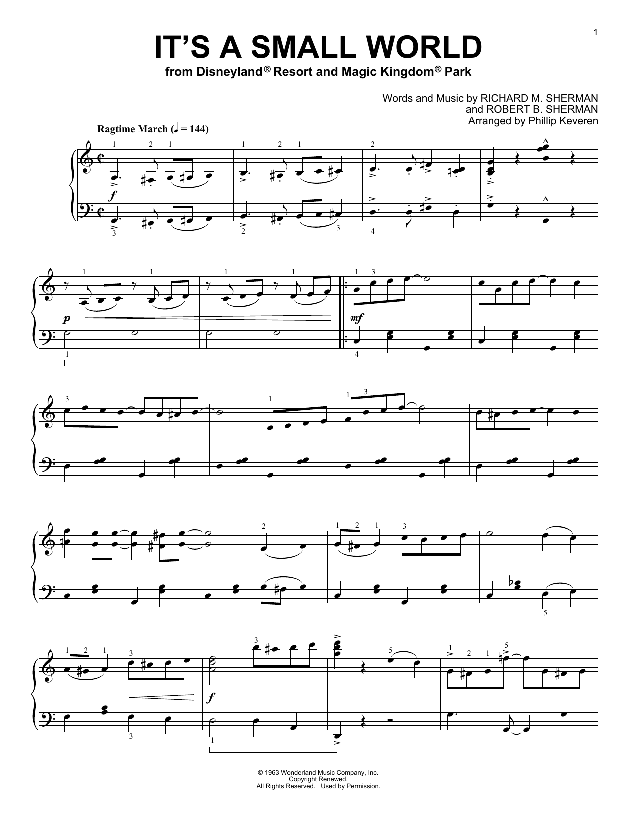 Product gallery: Page 1 of 1 It's A Small World [Ragtime version] (arr. Phillip Keveren), Sherman Brothers
