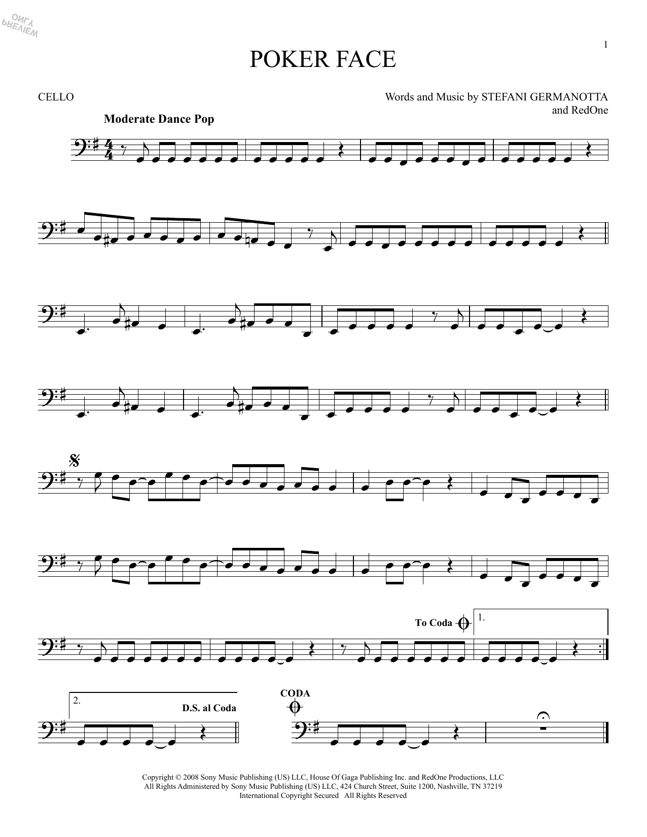 Produktgalerie: Seite 1 von 1 Poker Face, Lady Gaga, Violoncello