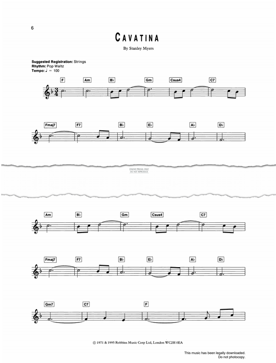 Produktgalerie: Seite 1 von 1 Cavatina (Theme From 'The Deer Hunter'), Stanley Myers, Keyboard