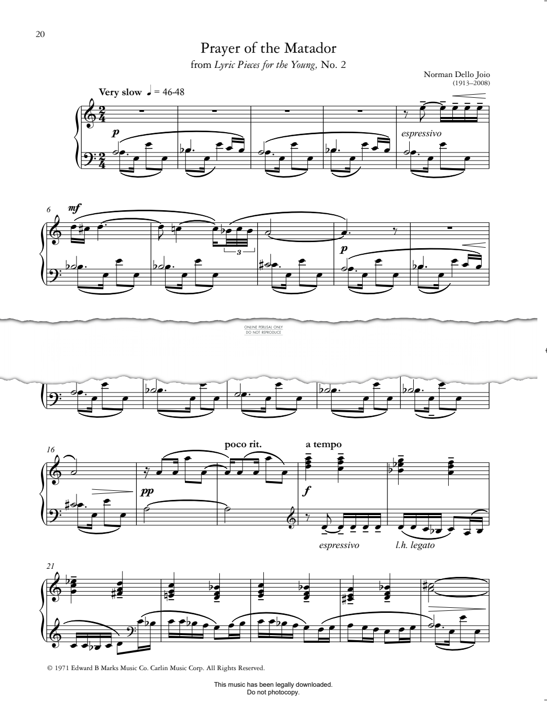 Produktbild zu: Prayer of the Matador (No. 2 from "Lyric Pieces for the Young")