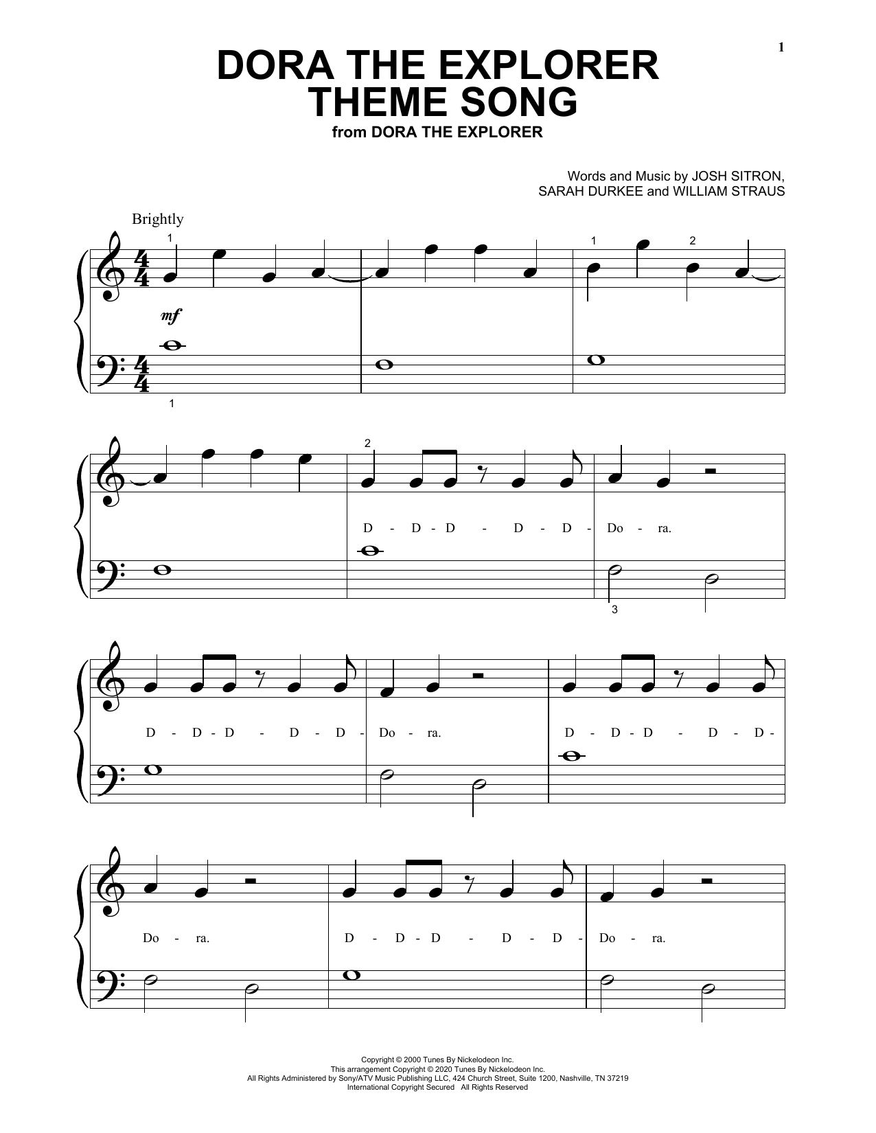 Produktgalerie: Seite 1 von 1 Dora The Explorer Theme Song, Josh Sitron, Sarah Durkee and William Straus, Klavier